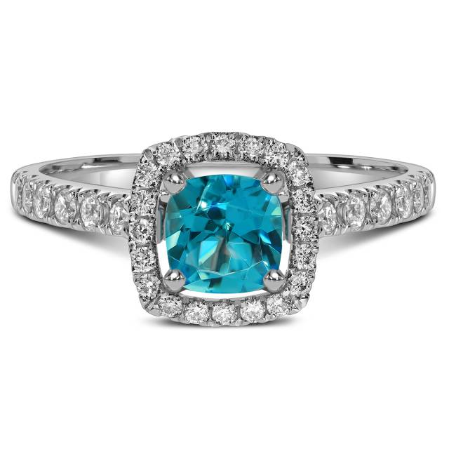 Кольцо из белого золота с бриллиантами и апатитом (058526)