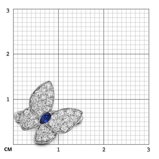 Кольцо из белого золота с бриллиантами и сапфиром "Бабочки" (055615)