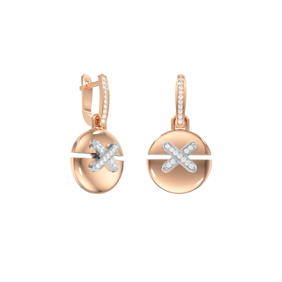 Серьги из красного золота с фианитами (056067)