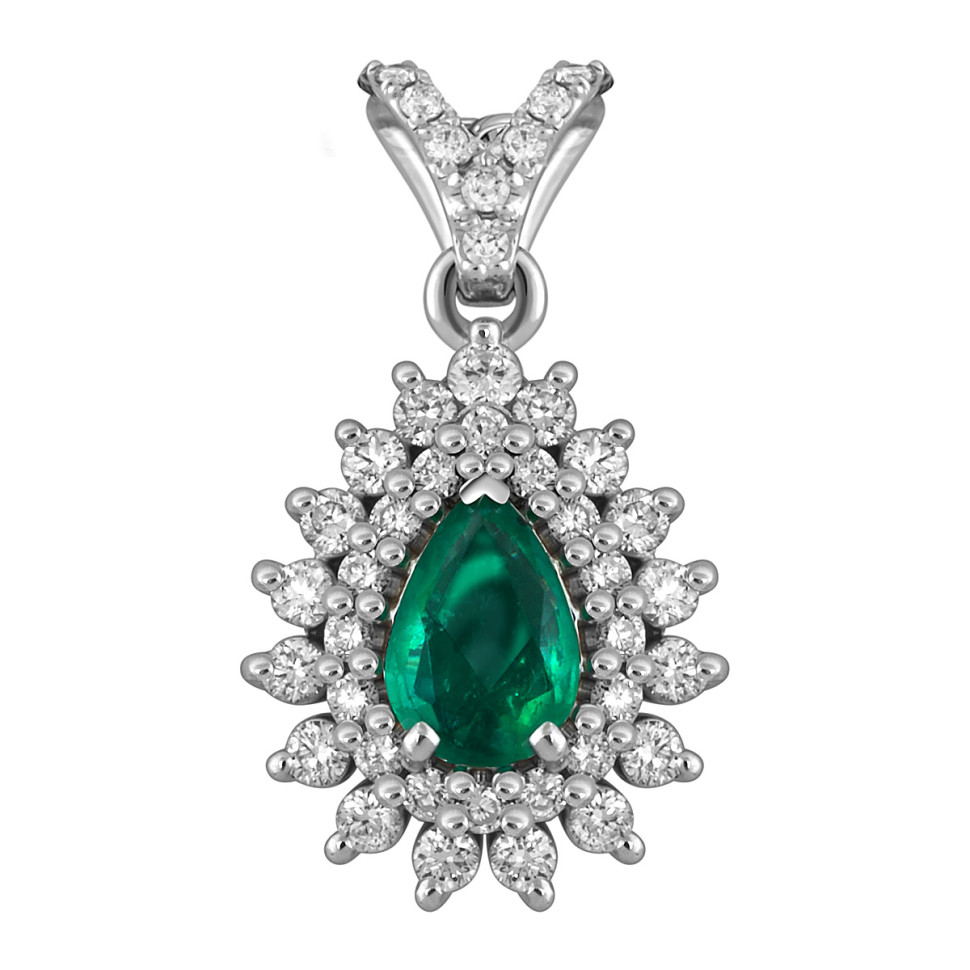 Кулон из белого золота с бриллиантами и изумрудом (055053)