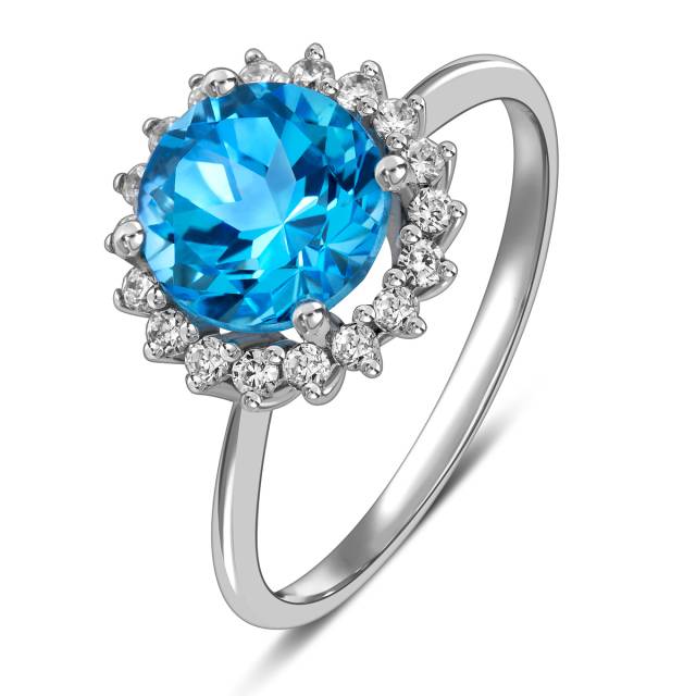 Кольцо из белого золота с топазом и фианитами (023090)