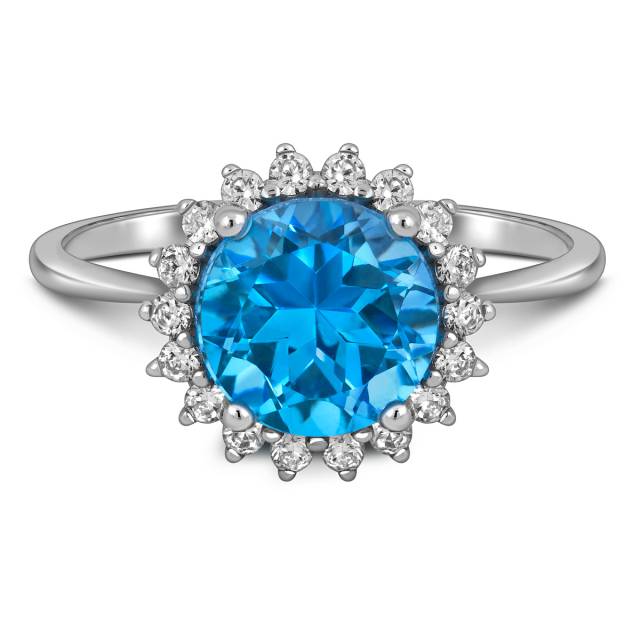Кольцо из белого золота с топазом и фианитами (023090)