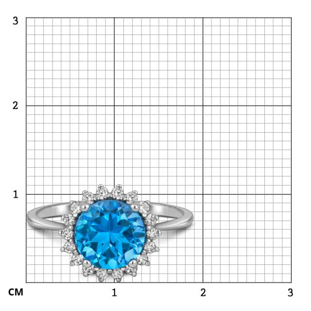 Кольцо из белого золота с топазом и фианитами (023090)