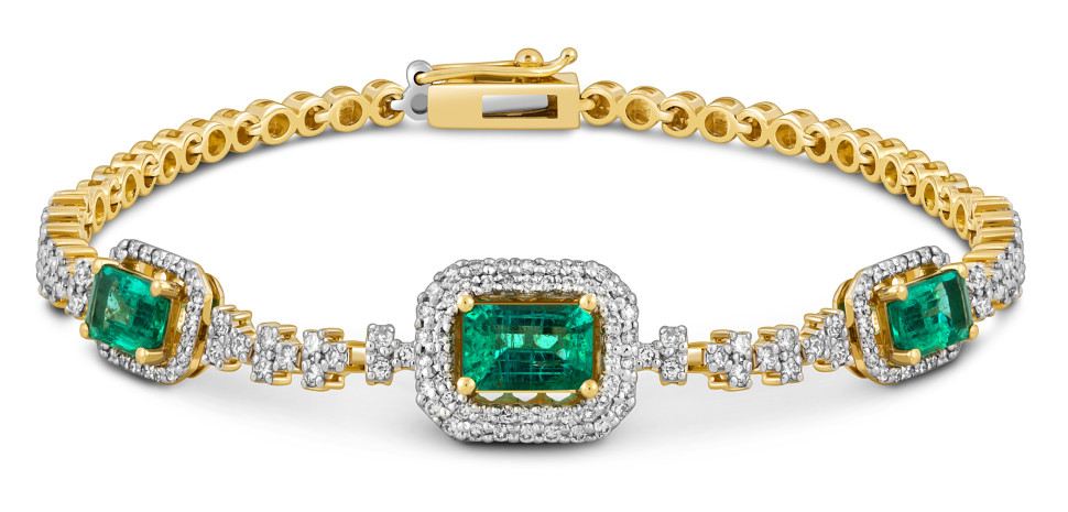 Браслет из жёлтого золота с бриллиантами и изумрудами (051823)