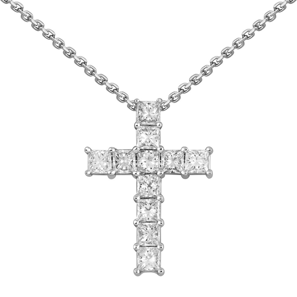 Колье крест из белого золота с бриллиантами (061135)