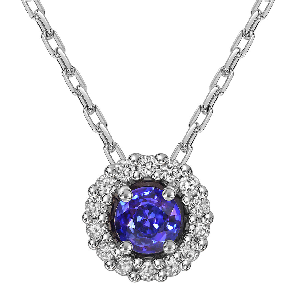 Колье из белого золота с бриллиантами и танзанитом (056145)