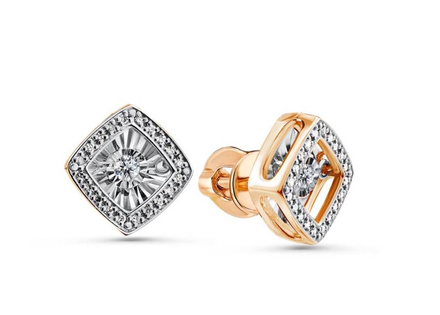 Серьги пусеты из красного золота с бриллиантами (052719)