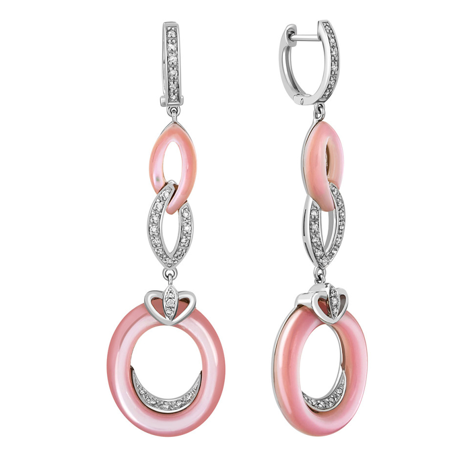 Серьги из белого золота с бриллиантами и  перламутром (022124)