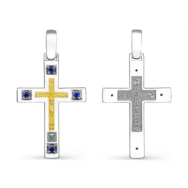 Кулон крест из комбинированного золота с сапфирами (061340)