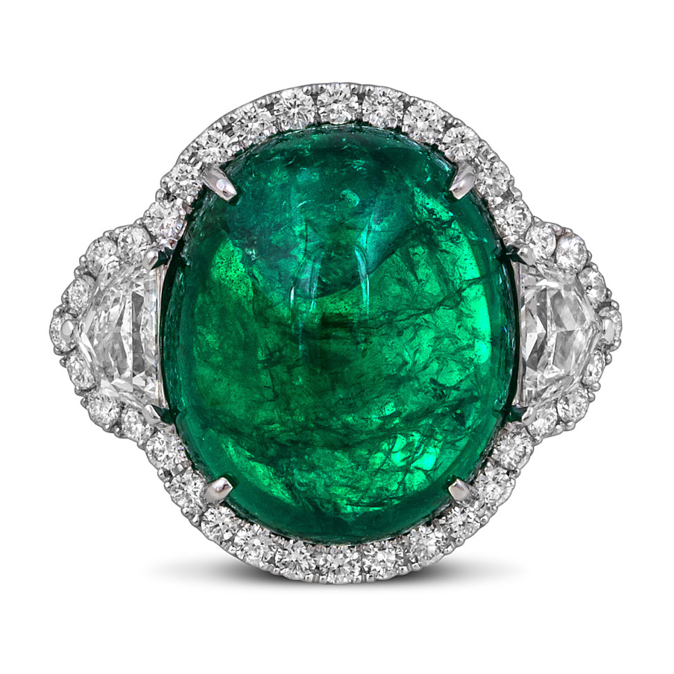 Кольцо из белого золота с изумрудом и бриллиантами 