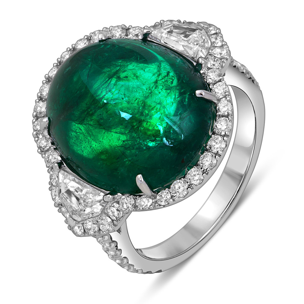 Кольцо из белого золота с изумрудом и бриллиантами 