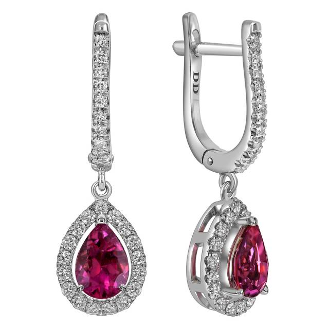 Серьги из белого золота с бриллиантами и турмалинами (062770)