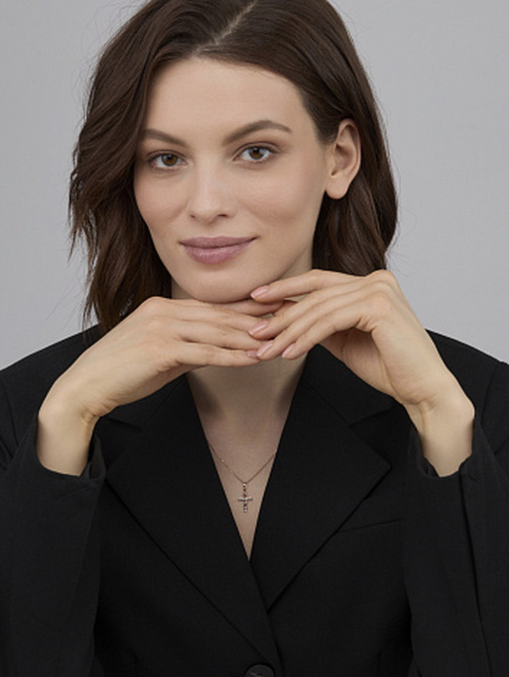 Кулон крест из комбинированного золота с бриллиантом (061183)