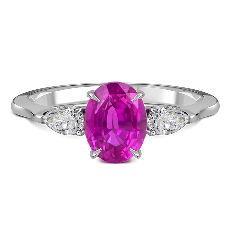 Кольцо из белого золота с бриллиантами и розовым сапфиром (060024)