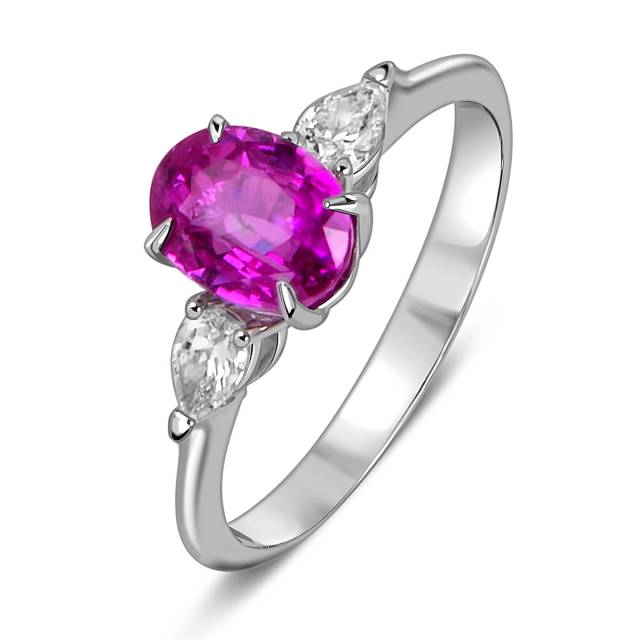 Кольцо из белого золота с бриллиантами и розовым сапфиром (060024)