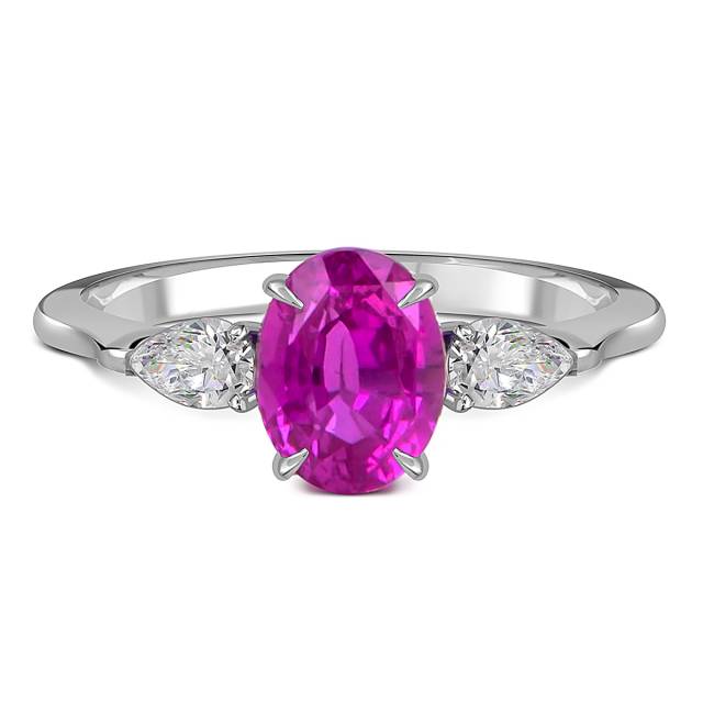 Кольцо из белого золота с бриллиантами и розовым сапфиром (060024)