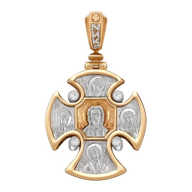 Кулон крест из комбинированного золота с бриллиантами (045679)