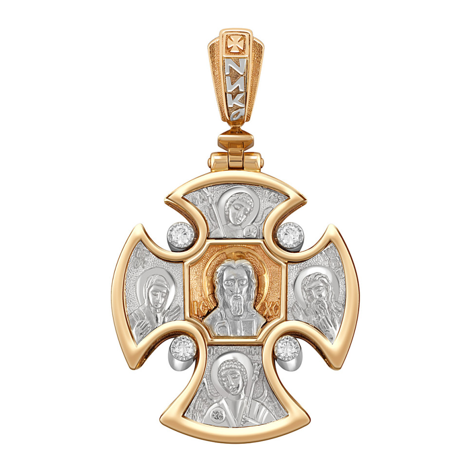 Кулон крест из комбинированного золота с бриллиантами (045679)