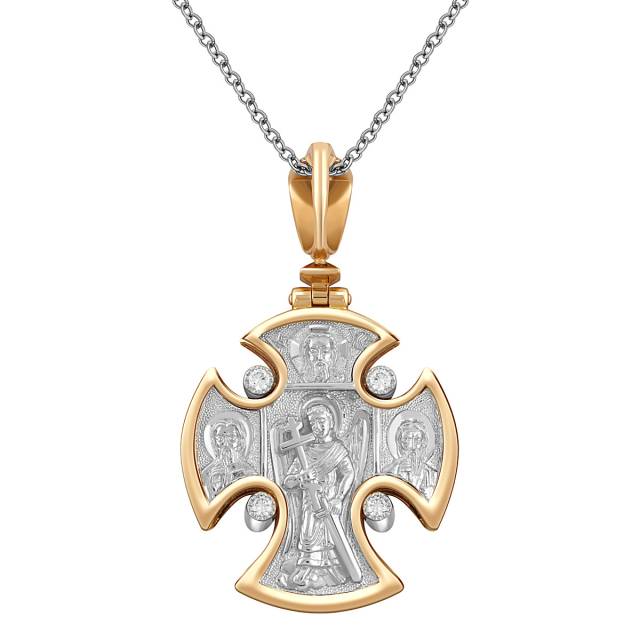 Кулон крест из комбинированного золота с бриллиантами (045679)