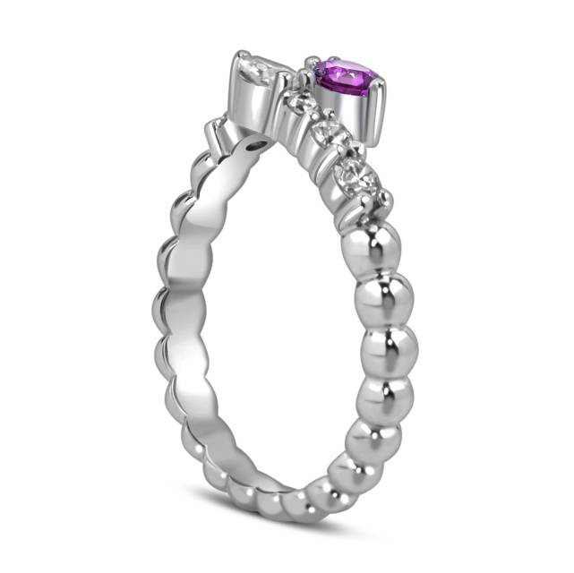 Кольцо из белого золота с бриллиантами и розовым сапфиром (059163)