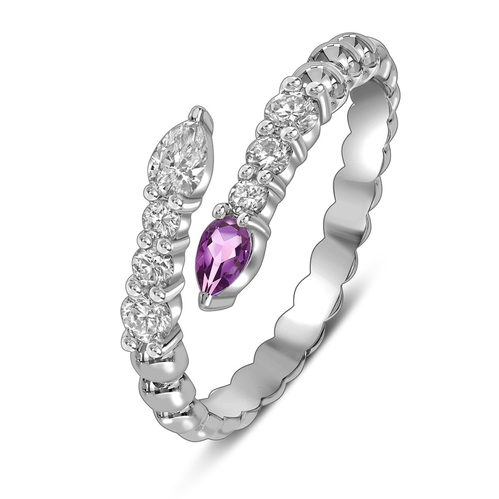 Кольцо из белого золота с бриллиантами и розовым сапфиром (059163)