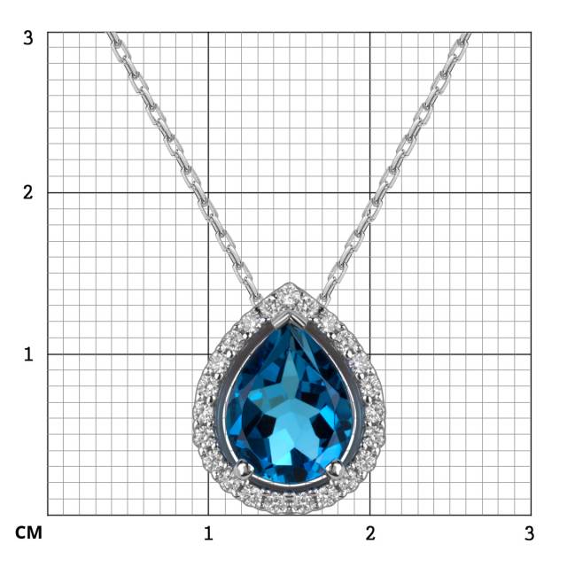 Колье из белого золота с бриллиантами и лондон топазом (060166)