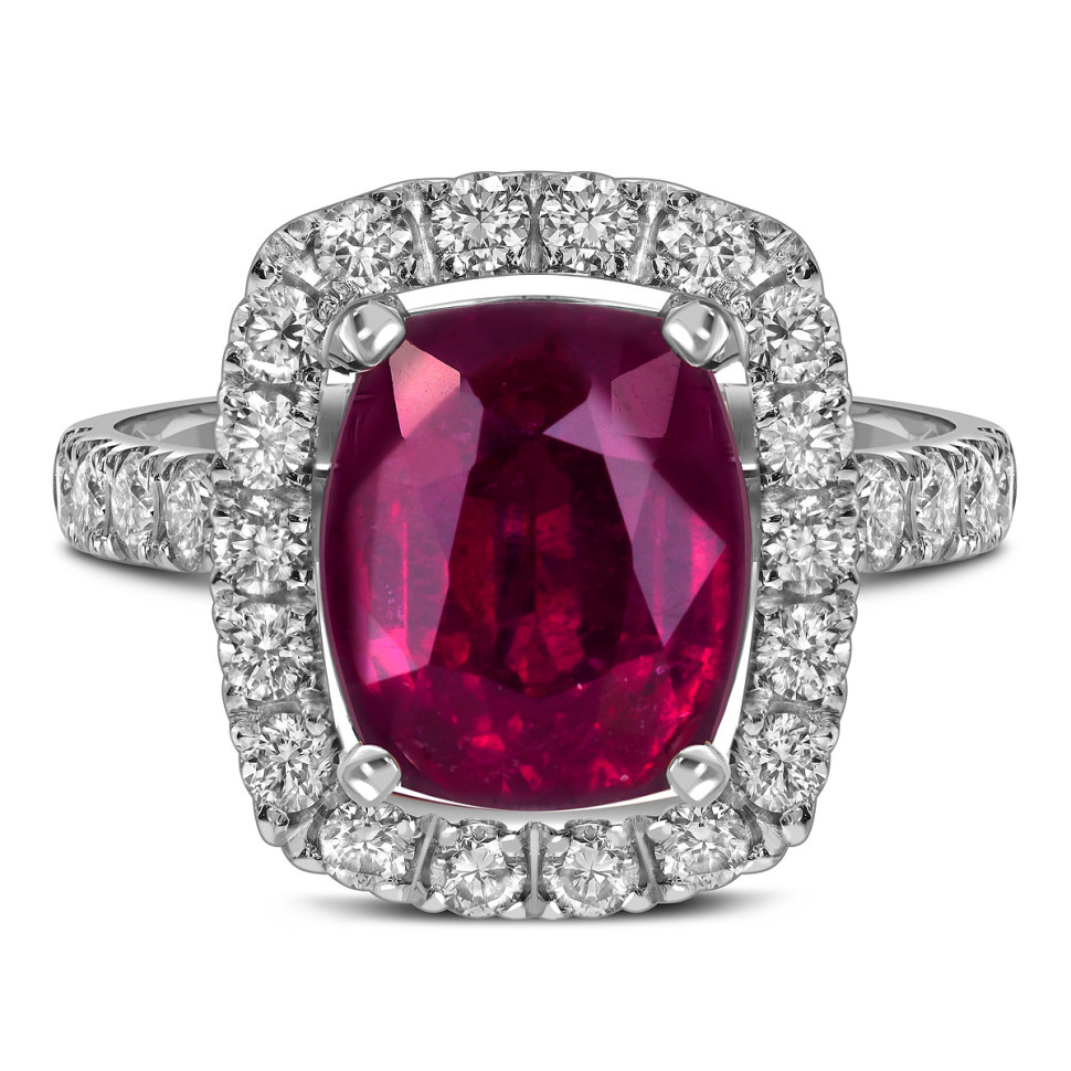 Кольцо из белого золота с бриллиантами и турмалином (059454)