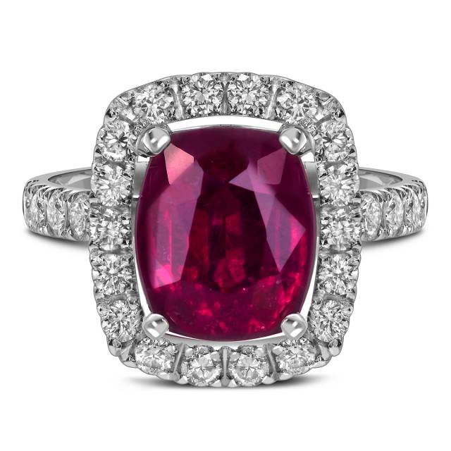 Кольцо из белого золота с бриллиантами и турмалином (059454)