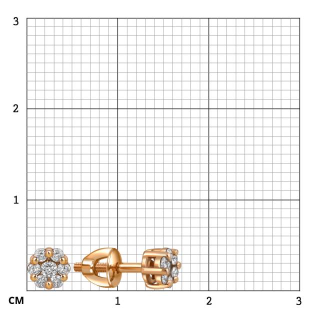 Серьги пусеты из красного золота с бриллиантами  (059718)