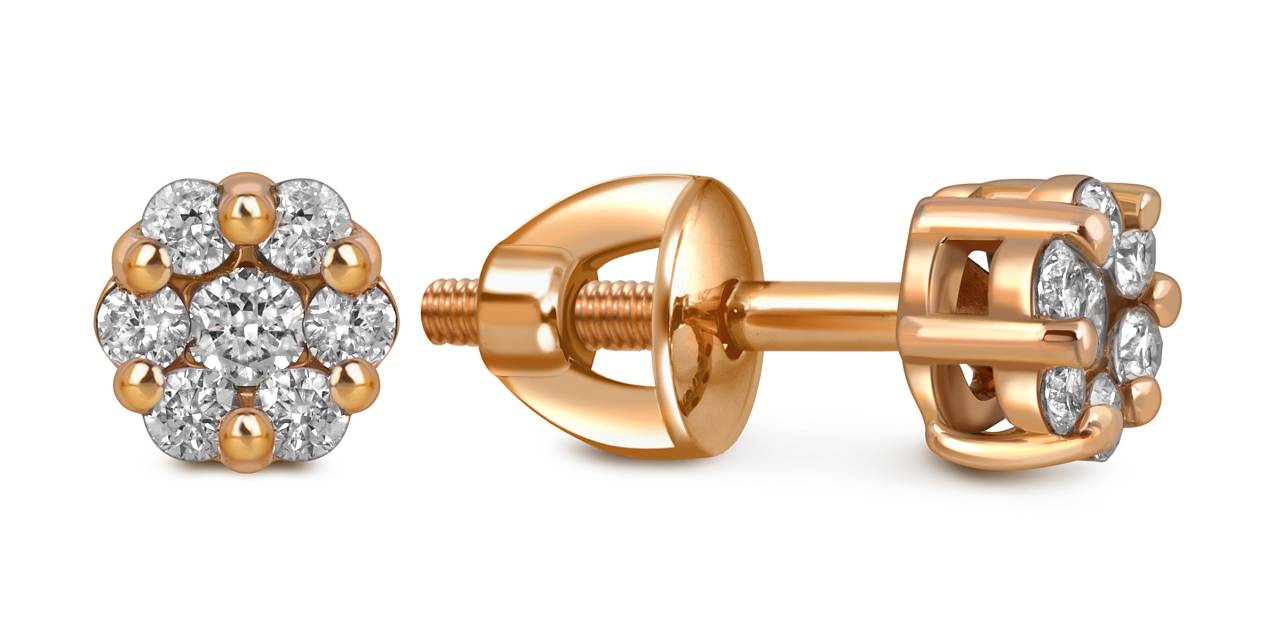 Серьги пусеты из красного золота с бриллиантами  (059718)