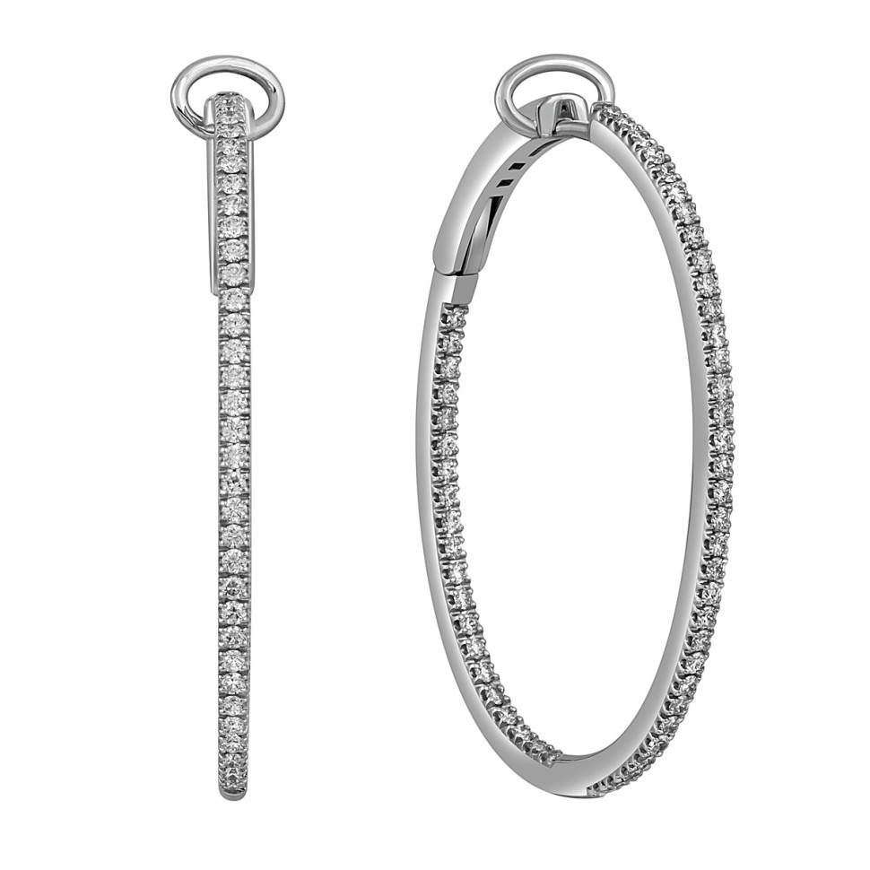 Серьги конго из белого золота с бриллиантами 