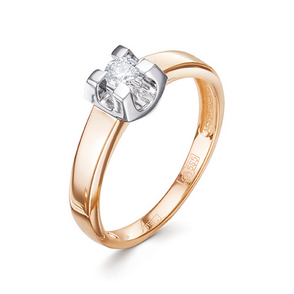 Помолвочное кольцо из комбинированного золота с бриллиантом (043519)