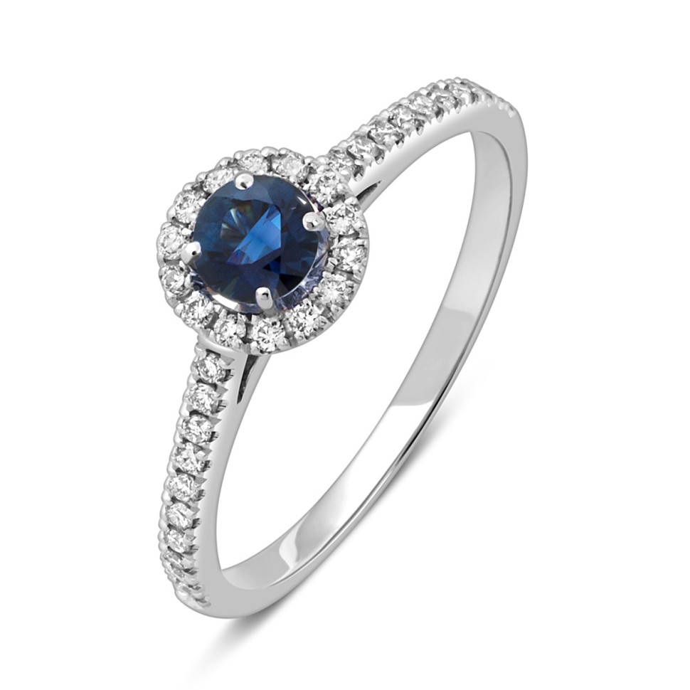Кольцо из белого золота с бриллиантами и сапфиром (049357)