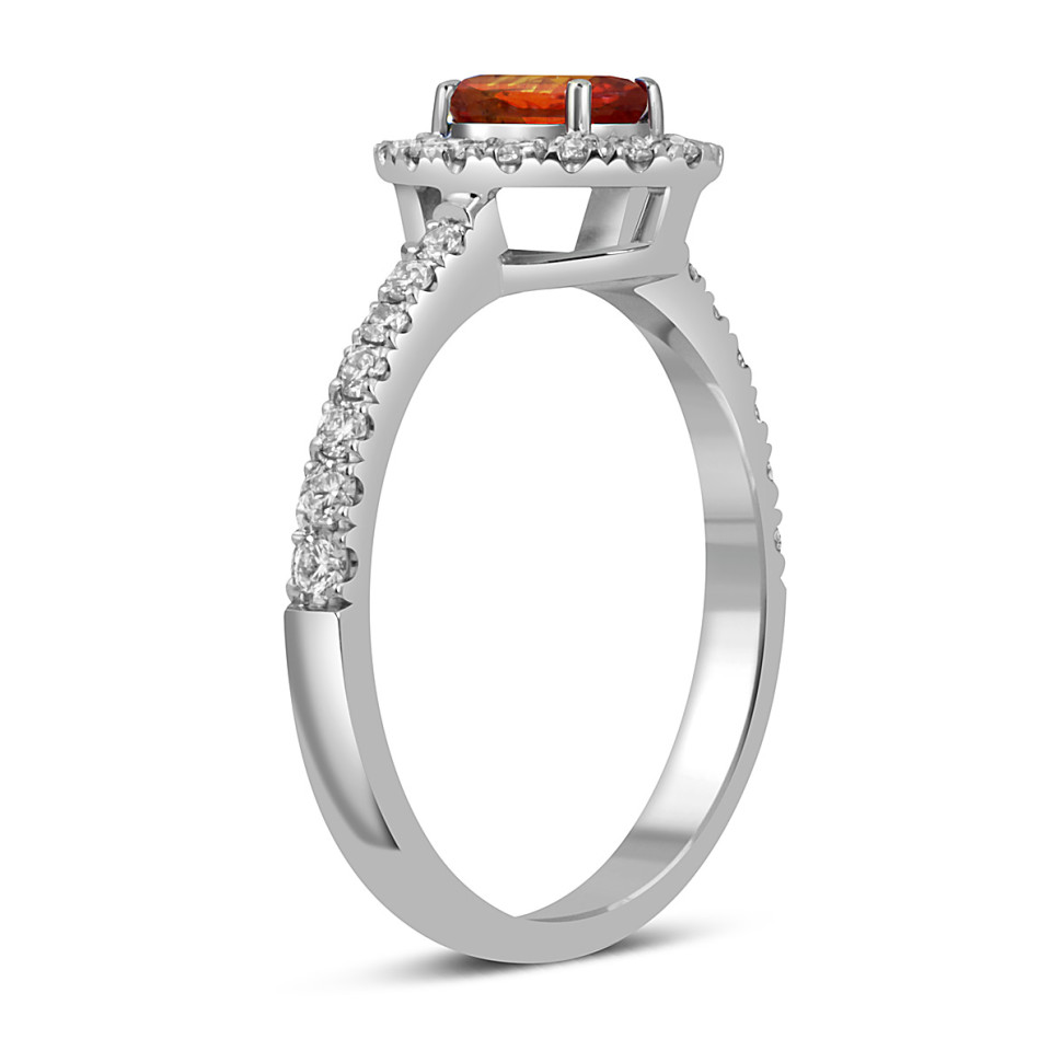 Кольцо из белого золота с бриллиантами и оранжевым сапфиром (052579)