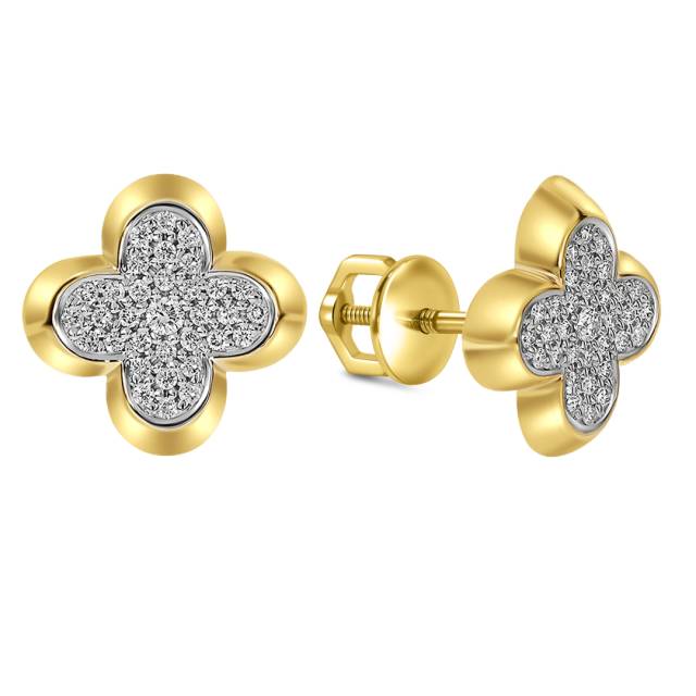 Серьги пусеты из жёлтого золота с бриллиантами (061061)