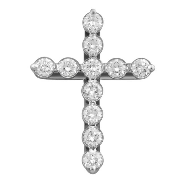 Кулон крест из белого золота с бриллиантами (037599)