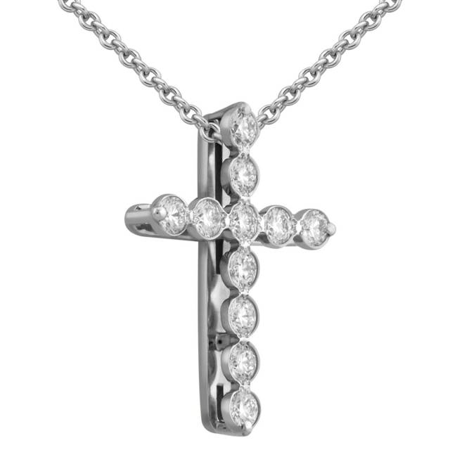 Кулон крест из белого золота с бриллиантами (037599)