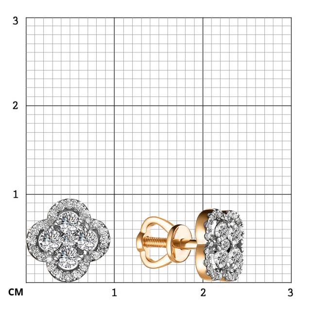 Серьги пусеты из красного золота с бриллиантами (059069)