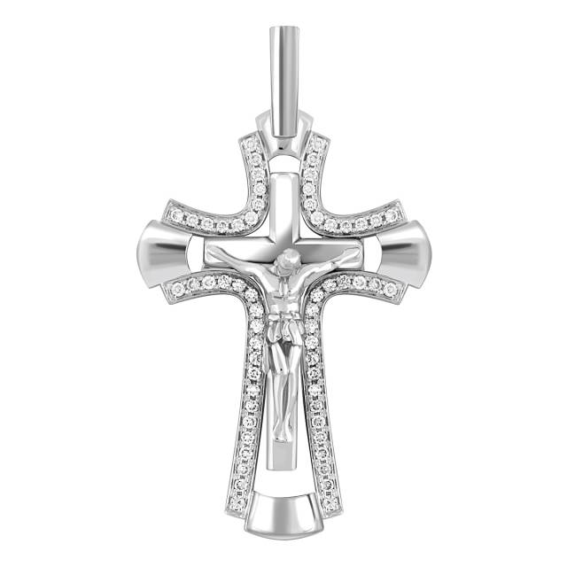Кулон крест из белого золота с бриллиантами (025697)