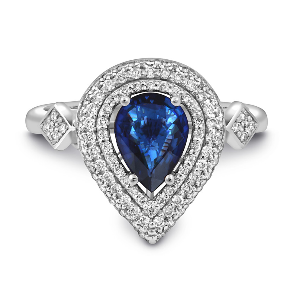 Кольцо из белого золота с бриллиантами и сапфиром (049390)