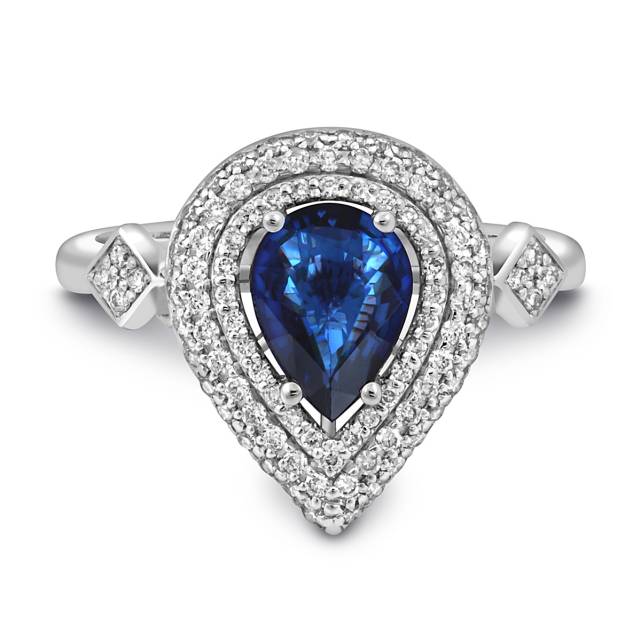 Кольцо из белого золота с бриллиантами и сапфиром (049390)