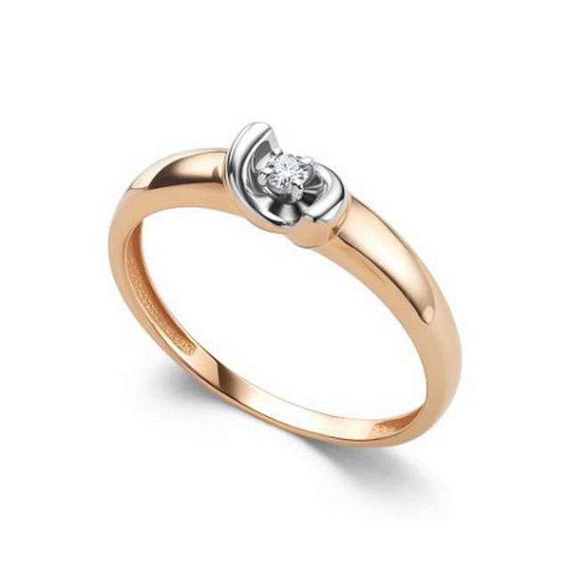 Помолвочное кольцо из красного золота с бриллиантом (061186)