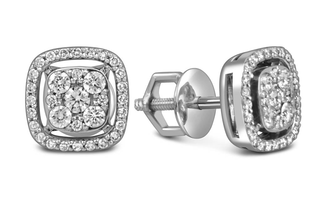 Серьги пусеты из белого золота с бриллиантами (059586)