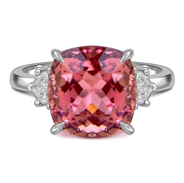 Кольцо из белого золота с бриллиантами и розовым турмалином (060035)