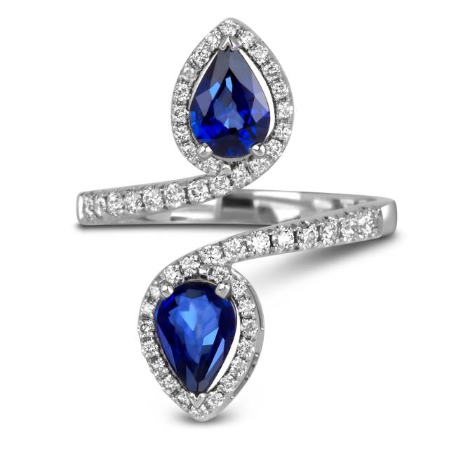 Кольцо из белого золота с бриллиантами и сапфирами (060138)