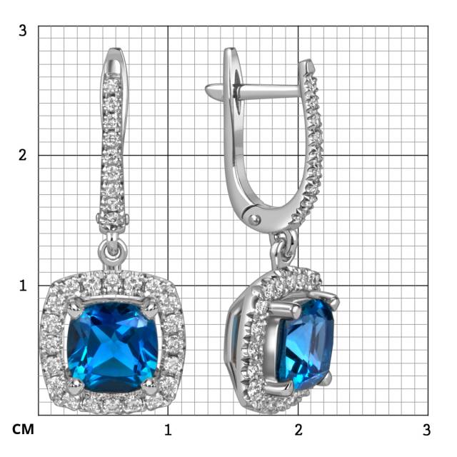 Серьги из белого золота с бриллиантами и лондон топазами (060366)