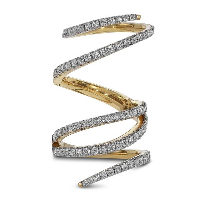 Кольцо из жёлтого золота с бриллиантами на две фаланги пальца (060129)