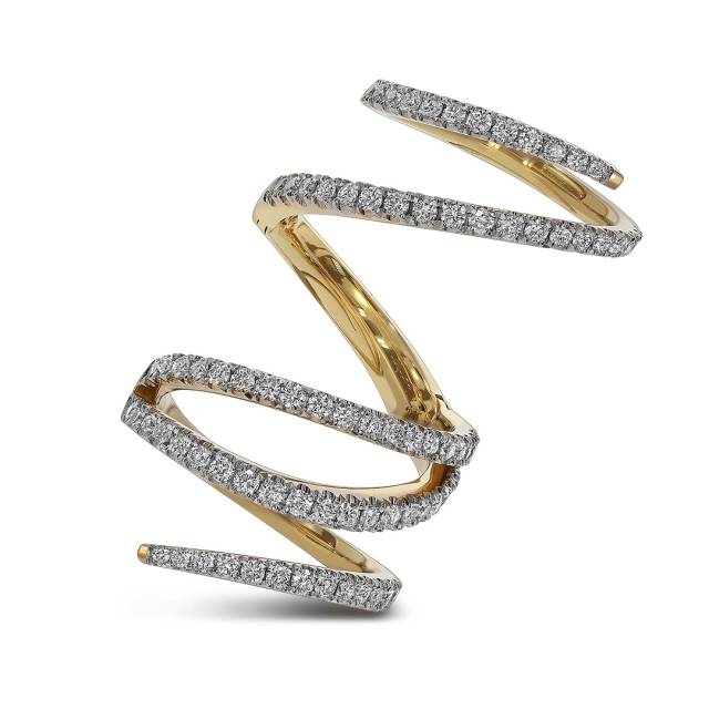 Кольцо из жёлтого золота с бриллиантами на две фаланги пальца (060129)