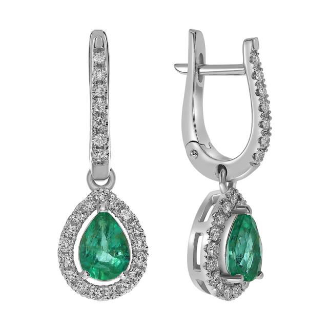 Серьги из белого золота с бриллиантами и изумрудами (062547)