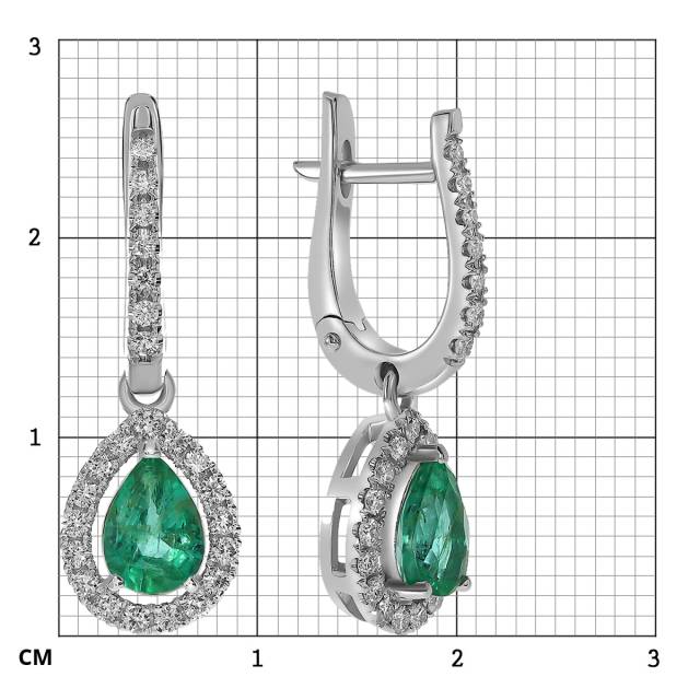 Серьги из белого золота с бриллиантами и изумрудами (062547)